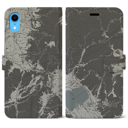 【下諏訪（長野県）】地図柄iPhoneケース（手帳タイプ）モノトーン・iPhone XR 用