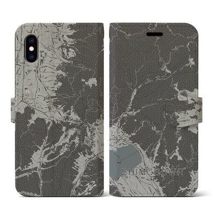 【下諏訪（長野県）】地図柄iPhoneケース（手帳タイプ）モノトーン・iPhone XS / X 用