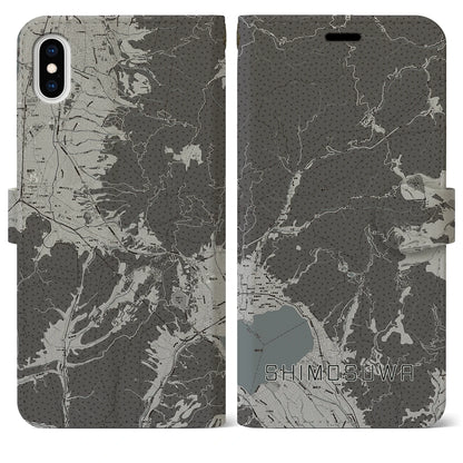 【下諏訪（長野県）】地図柄iPhoneケース（手帳タイプ）モノトーン・iPhone XS Max 用