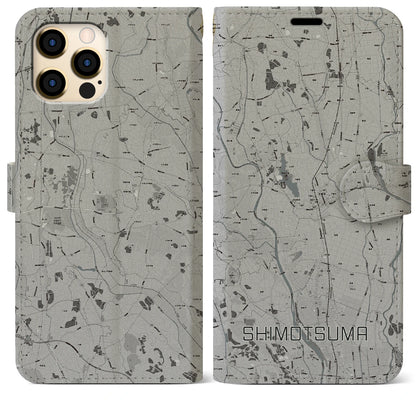 【下妻（茨城県）】地図柄iPhoneケース（手帳タイプ）モノトーン・iPhone 12 Pro Max 用