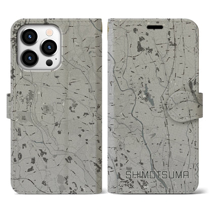 【下妻（茨城県）】地図柄iPhoneケース（手帳タイプ）モノトーン・iPhone 13 Pro 用