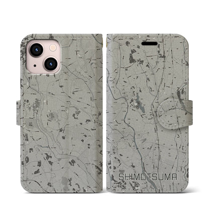 【下妻（茨城県）】地図柄iPhoneケース（手帳タイプ）モノトーン・iPhone 13 mini 用