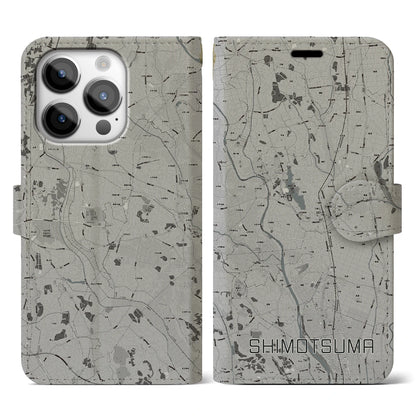 【下妻（茨城県）】地図柄iPhoneケース（手帳タイプ）モノトーン・iPhone 14 Pro 用