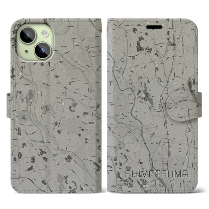 【下妻（茨城県）】地図柄iPhoneケース（手帳タイプ）モノトーン・iPhone 15 用