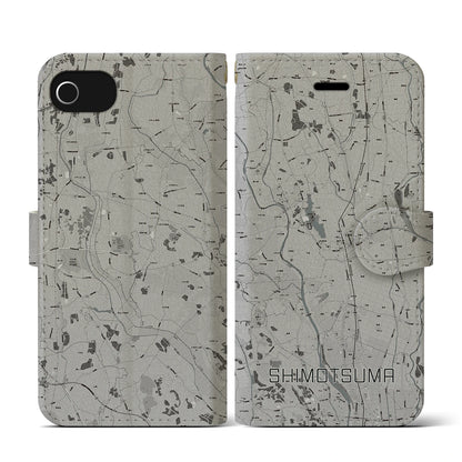 【下妻（茨城県）】地図柄iPhoneケース（手帳タイプ）モノトーン・iPhone SE（第3 / 第2世代） / 8 / 7 / 6s / 6 用