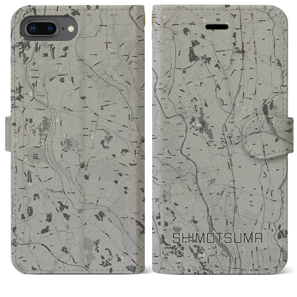 【下妻（茨城県）】地図柄iPhoneケース（手帳タイプ）モノトーン・iPhone 8Plus /7Plus / 6sPlus / 6Plus 用