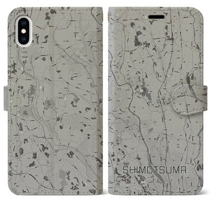 【下妻（茨城県）】地図柄iPhoneケース（手帳タイプ）モノトーン・iPhone XS Max 用
