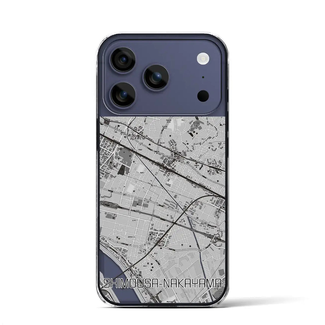 【下総中山（千葉県）】地図柄iPhoneケース（クリアタイプ）モノトーン・iPhone 17 Pro Max 用