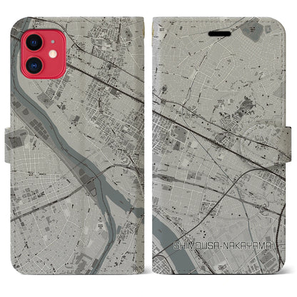 【下総中山（千葉県）】地図柄iPhoneケース（手帳タイプ）モノトーン・iPhone 11 用