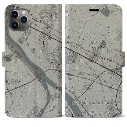 【下総中山（千葉県）】地図柄iPhoneケース（手帳タイプ）モノトーン・iPhone 11 Pro Max 用