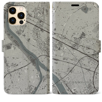 【下総中山（千葉県）】地図柄iPhoneケース（手帳タイプ）モノトーン・iPhone 12 Pro Max 用