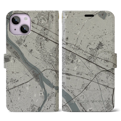 【下総中山（千葉県）】地図柄iPhoneケース（手帳タイプ）モノトーン・iPhone 14 用