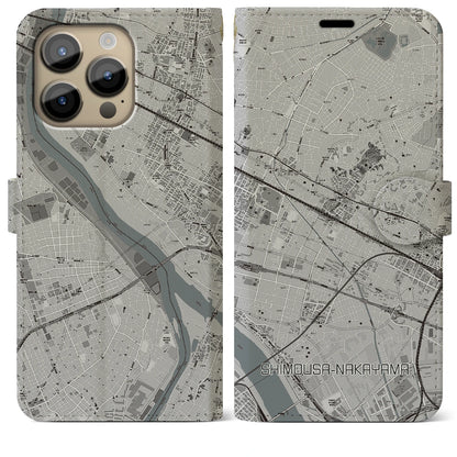 【下総中山（千葉県）】地図柄iPhoneケース（手帳タイプ）モノトーン・iPhone 14 Pro Max 用