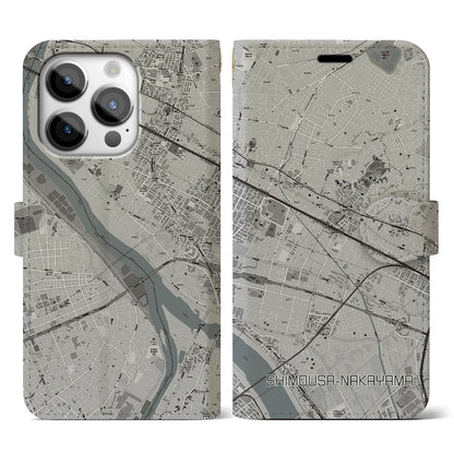 【下総中山（千葉県）】地図柄iPhoneケース（手帳タイプ）モノトーン・iPhone 14 Pro 用