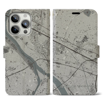 【下総中山（千葉県）】地図柄iPhoneケース（手帳タイプ）モノトーン・iPhone 15 Pro 用