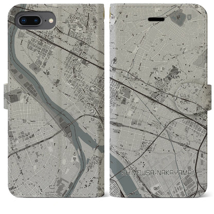 【下総中山（千葉県）】地図柄iPhoneケース（手帳タイプ）モノトーン・iPhone 8Plus /7Plus / 6sPlus / 6Plus 用