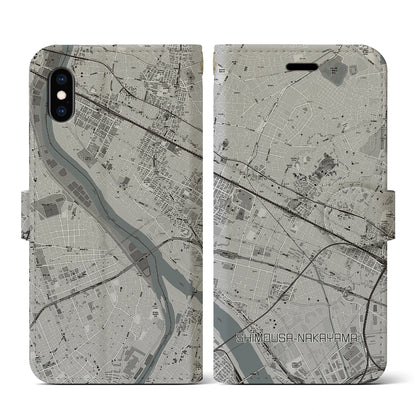 【下総中山（千葉県）】地図柄iPhoneケース（手帳タイプ）モノトーン・iPhone XS / X 用