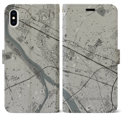 【下総中山（千葉県）】地図柄iPhoneケース（手帳タイプ）モノトーン・iPhone XS Max 用