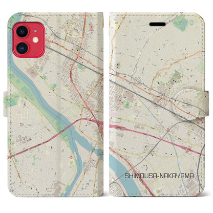 【下総中山（千葉県）】地図柄iPhoneケース（手帳タイプ）ナチュラル・iPhone 11 用