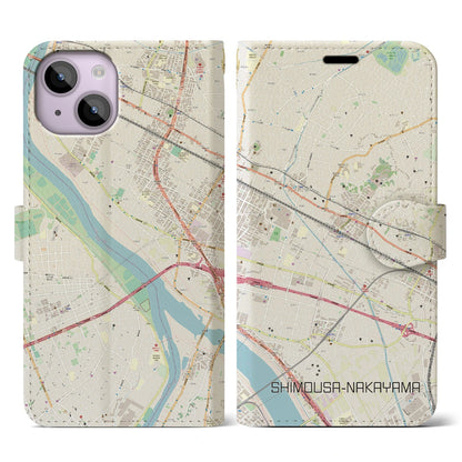 【下総中山（千葉県）】地図柄iPhoneケース（手帳タイプ）ナチュラル・iPhone 14 用