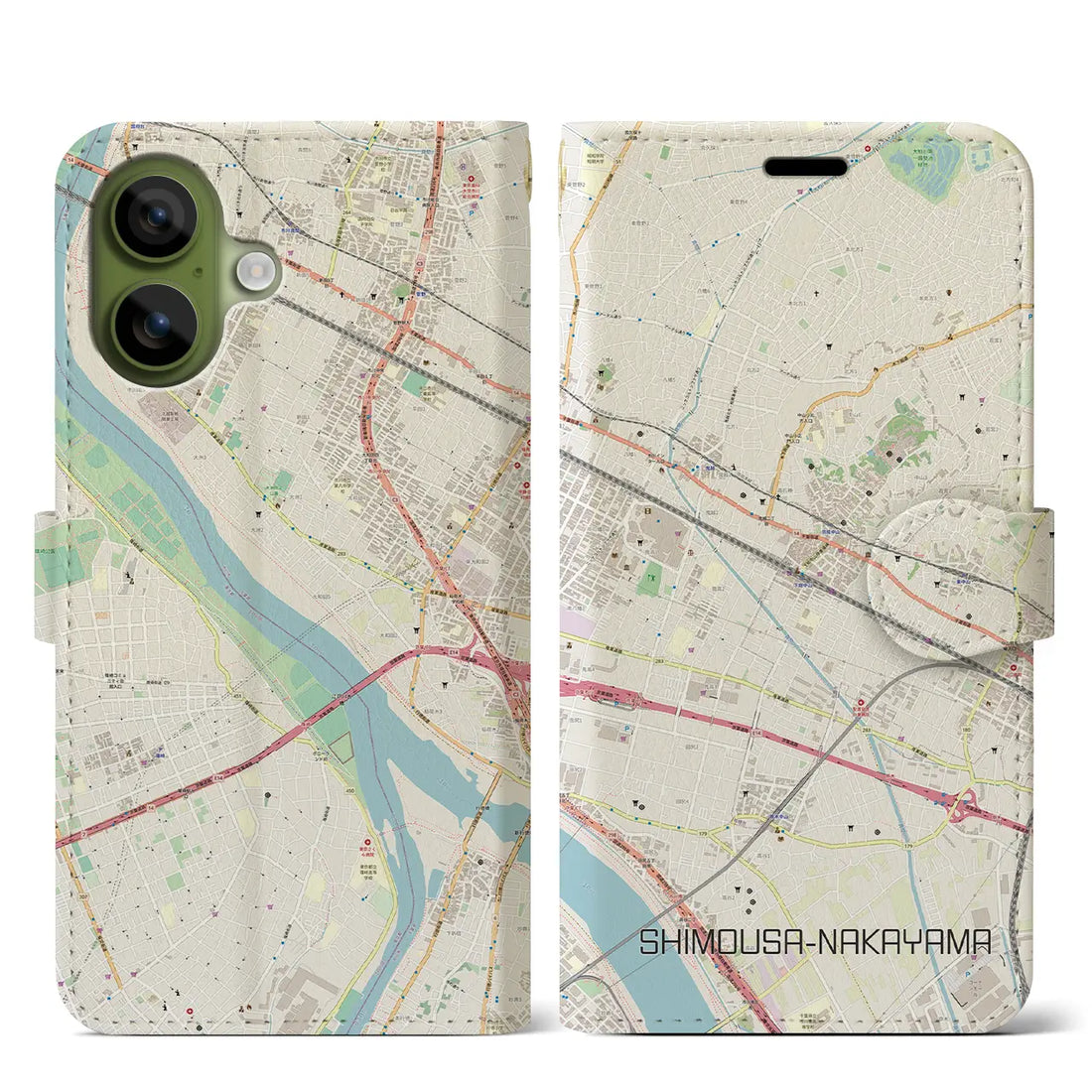 【下総中山(千葉県)】地図柄iPhoneケース(手帳タイプ)モノトーン・iPhone 17 Pro Max 用