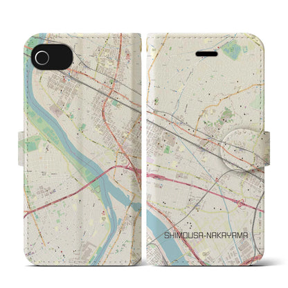 【下総中山（千葉県）】地図柄iPhoneケース（手帳タイプ）ナチュラル・iPhone SE（第3 / 第2世代） / 8 / 7 / 6s / 6 用