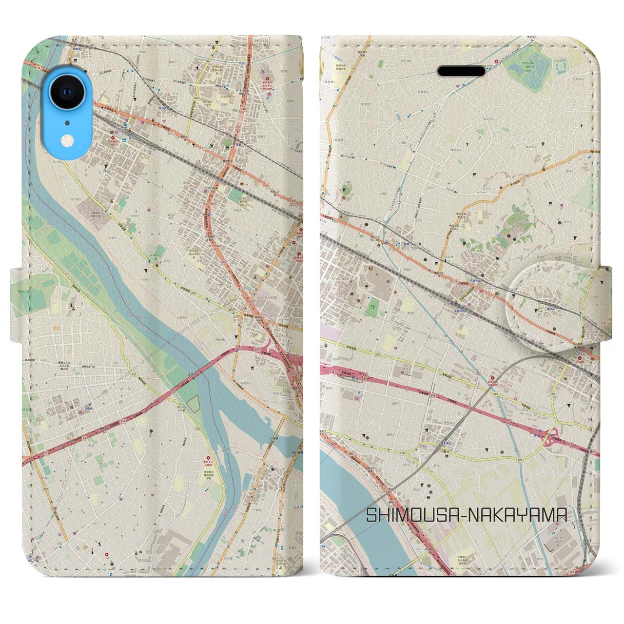 【下総中山】地図柄iPhoneケース（手帳両面タイプ・ナチュラル）iPhone XR 用