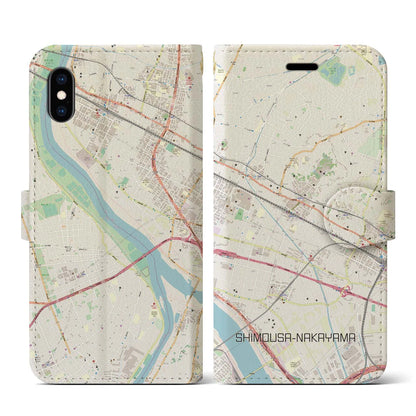 【下総中山（千葉県）】地図柄iPhoneケース（手帳タイプ）ナチュラル・iPhone XS / X 用