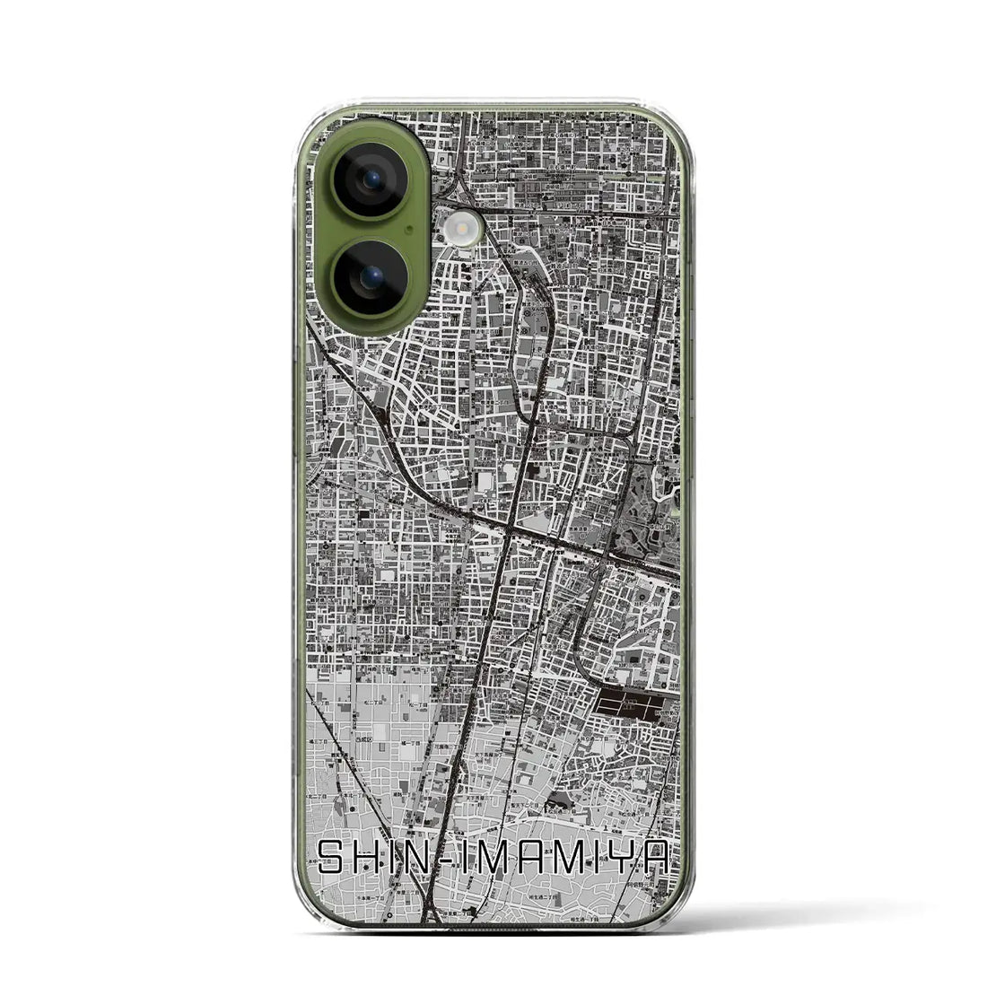 【新今宮（大阪府）】地図柄iPhoneケース（クリアタイプ）モノトーン・iPhone 17 Pro Max 用