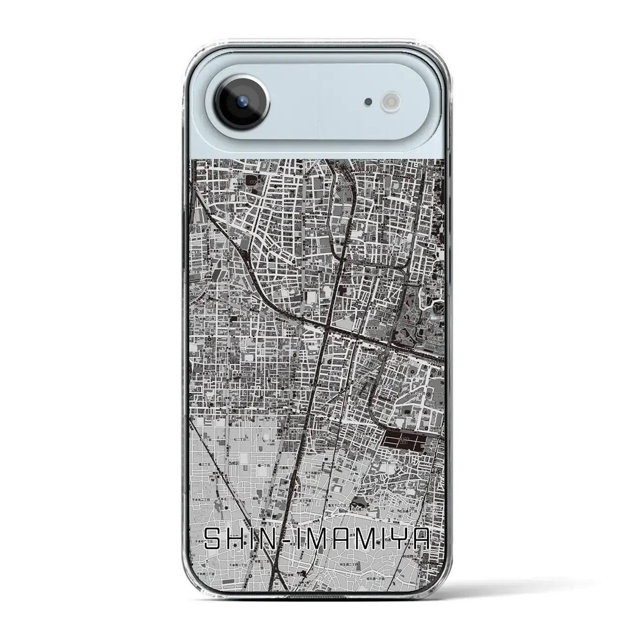 【新今宮（大阪府）】地図柄iPhoneケース（クリアタイプ）モノトーン・iPhone 17 Pro Max 用