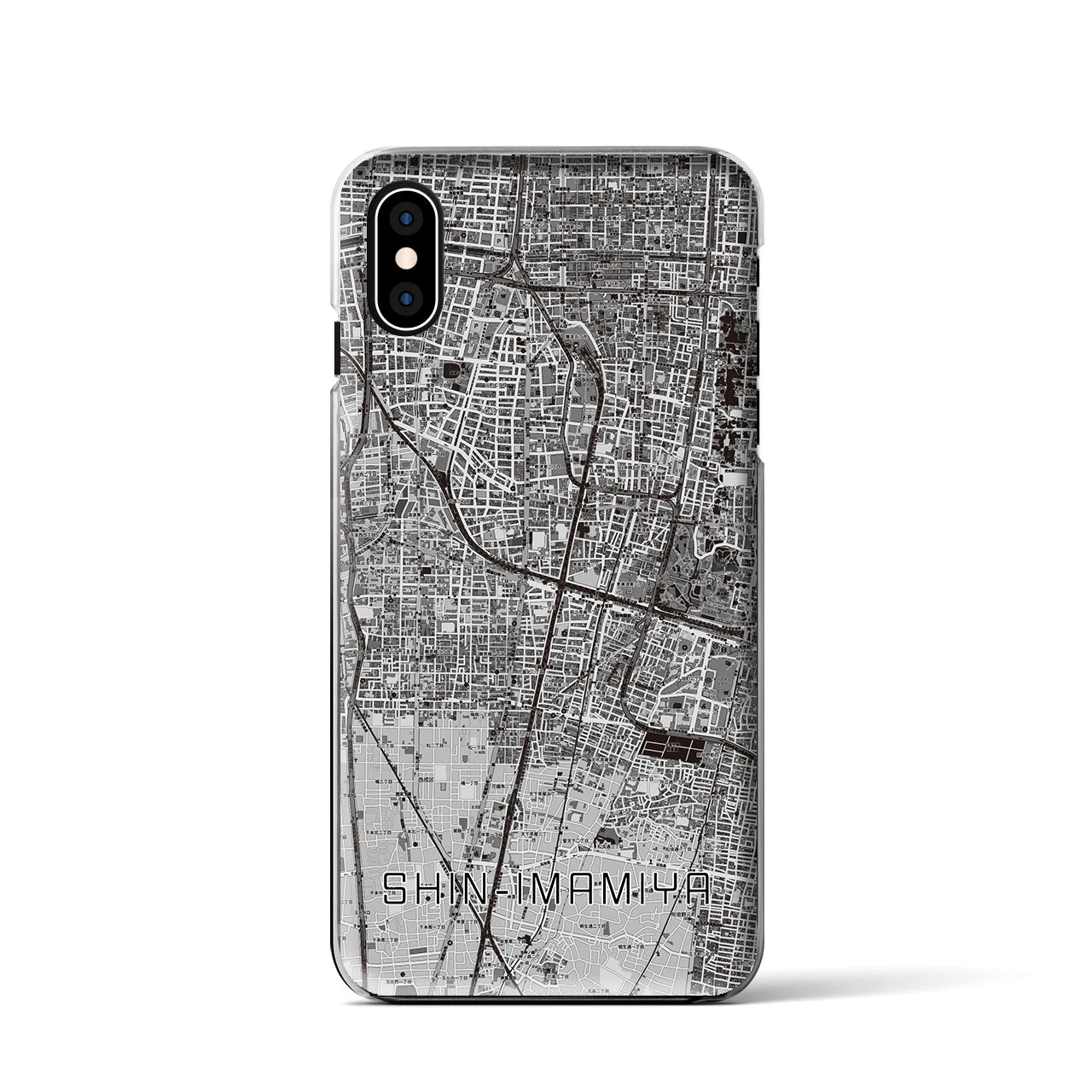 【新今宮（大阪府）】地図柄iPhoneケース（クリアタイプ）モノトーン・iPhone XS / X 用