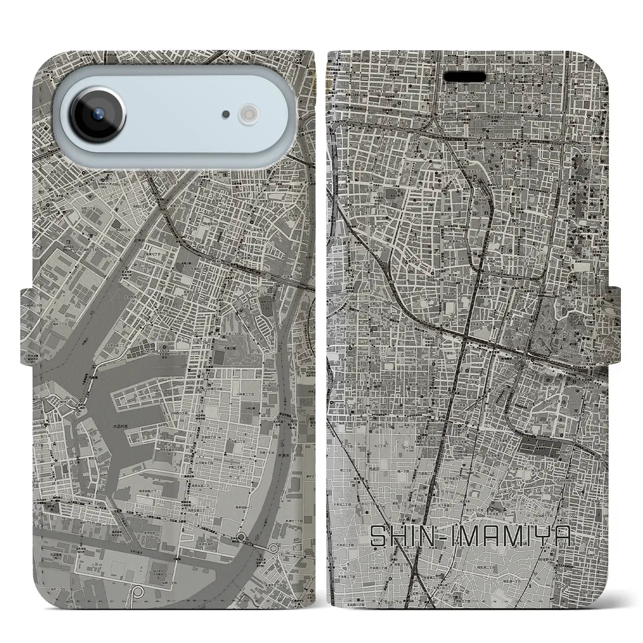 【新今宮（大阪府）】地図柄iPhoneケース（手帳タイプ）