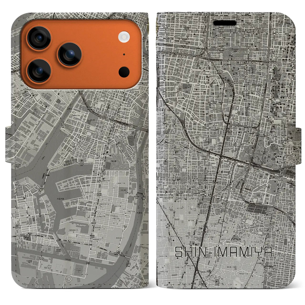 【新今宮（大阪府）】地図柄iPhoneケース（手帳タイプ）