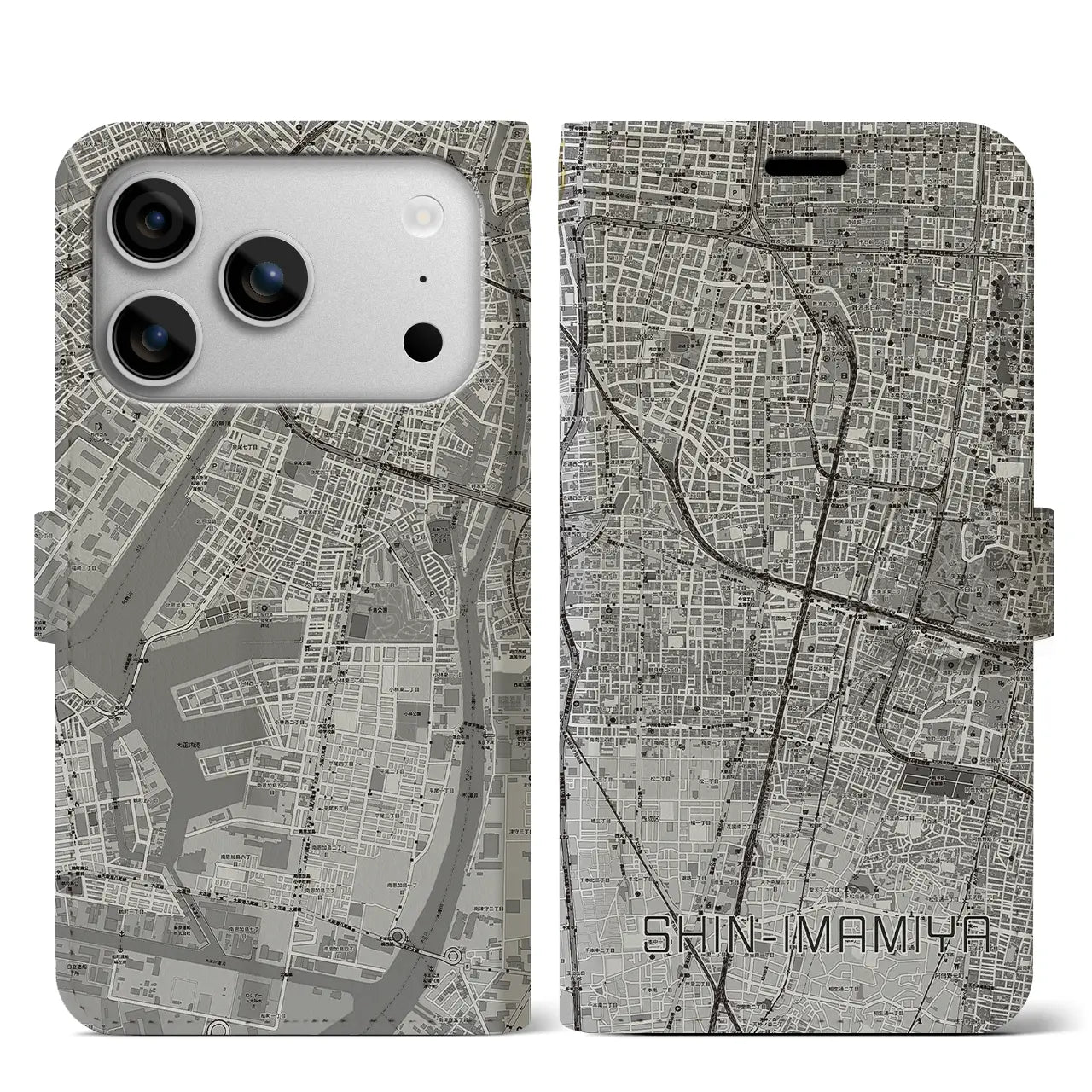 【新今宮（大阪府）】地図柄iPhoneケース（手帳タイプ）