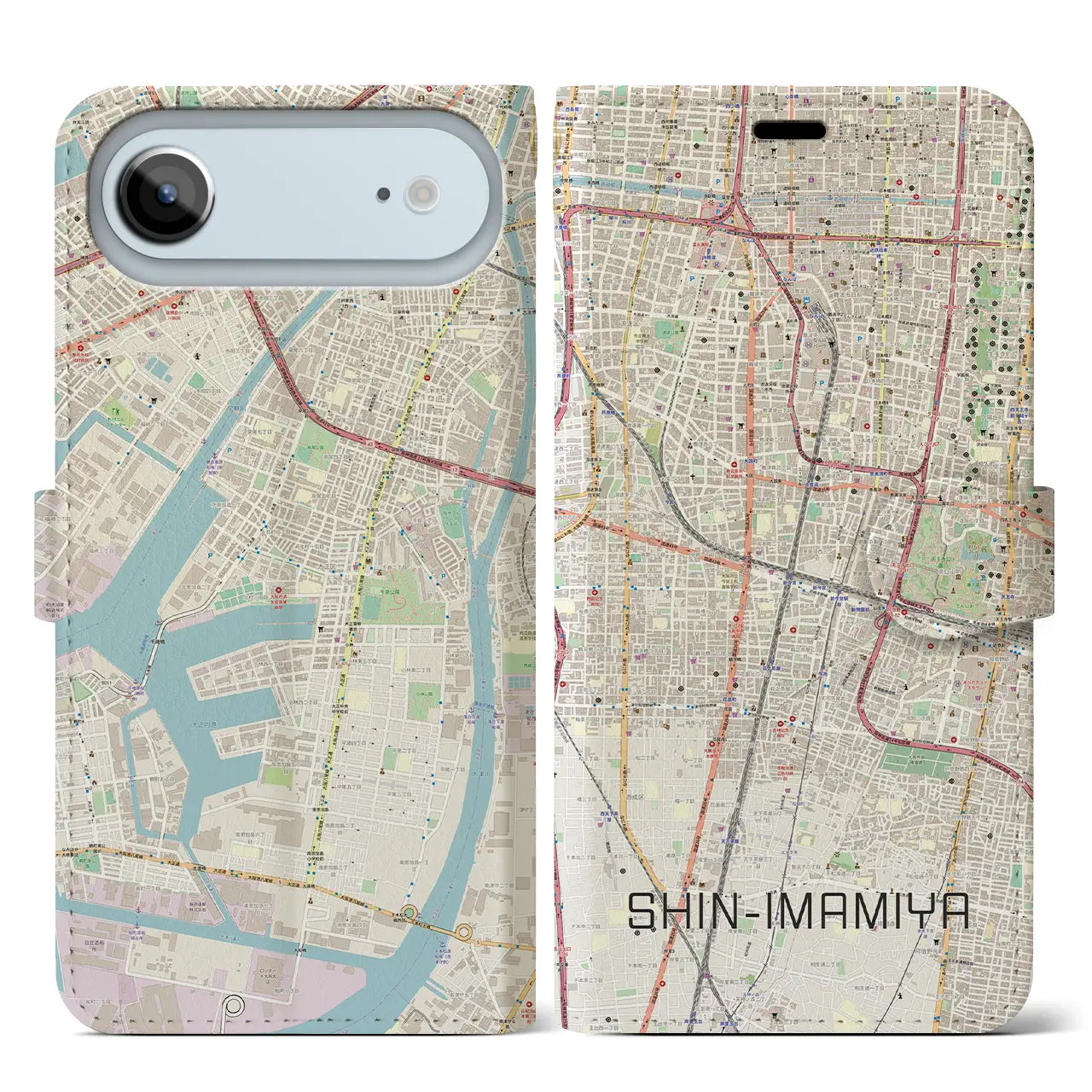 【新今宮（大阪府）】地図柄iPhoneケース（手帳タイプ）