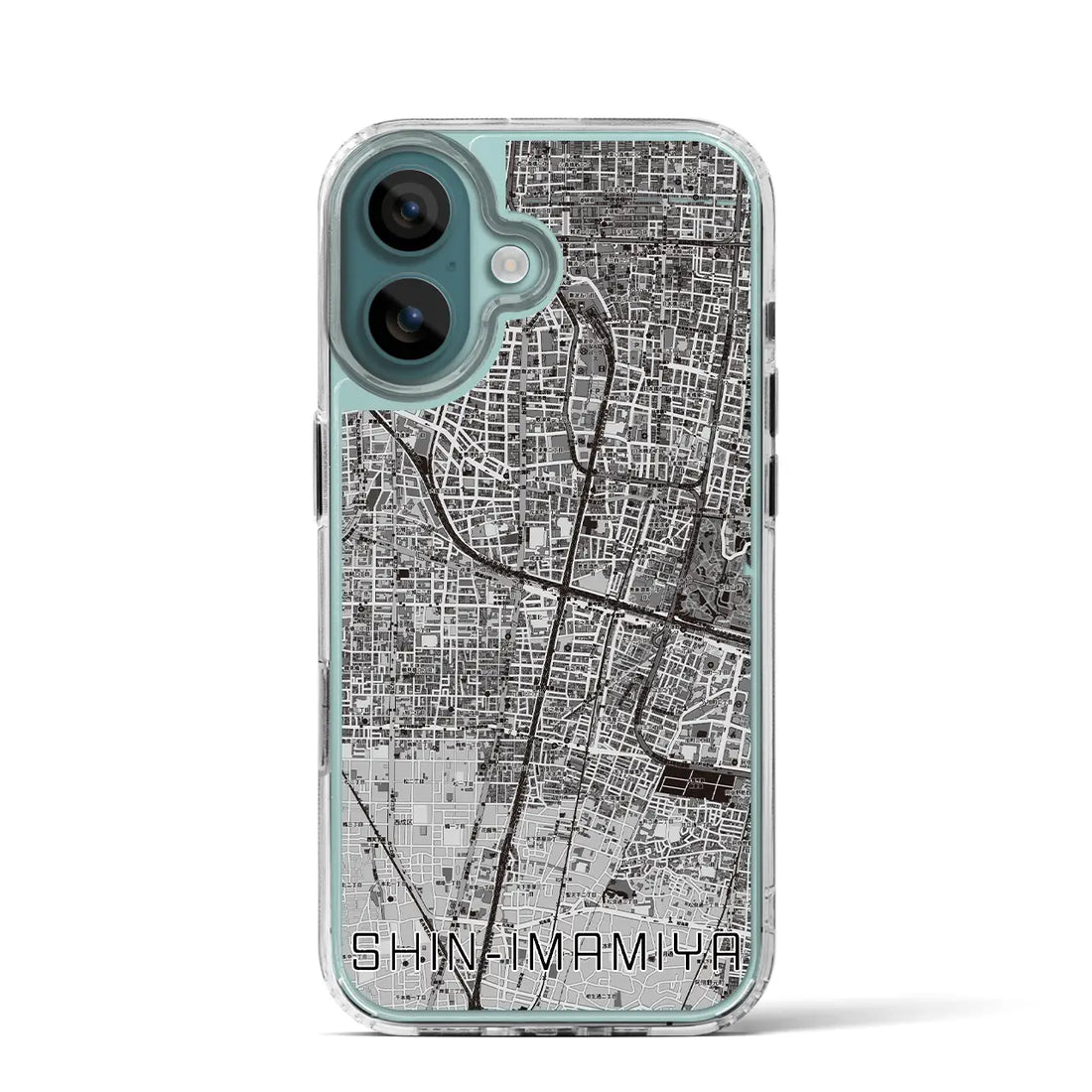 【新今宮(大阪府)】地図柄iPhoneケース(MagSafeタイプ)モノトーン・iPhone 16 Pro 用