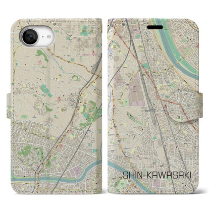【新川崎（神奈川県）】地図柄iPhoneケース（手帳タイプ）