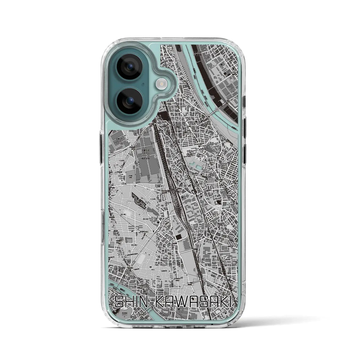 【新川崎（神奈川県）】地図柄iPhoneケース（MagSafeタイプ）モノトーン・iPhone 16 Pro 用