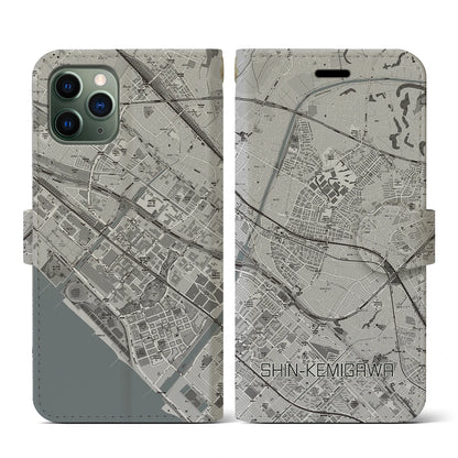 【新検見川（千葉県）】地図柄iPhoneケース（手帳タイプ）モノトーン・iPhone 11 Pro 用