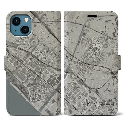 【新検見川（千葉県）】地図柄iPhoneケース（手帳タイプ）モノトーン・iPhone 13 用