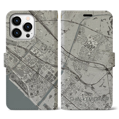 【新検見川（千葉県）】地図柄iPhoneケース（手帳タイプ）モノトーン・iPhone 13 Pro 用