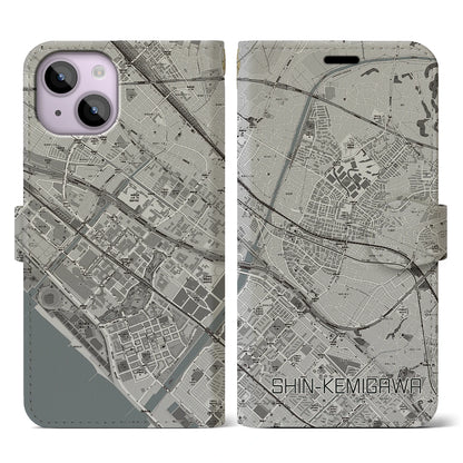 【新検見川（千葉県）】地図柄iPhoneケース（手帳タイプ）モノトーン・iPhone 14 用