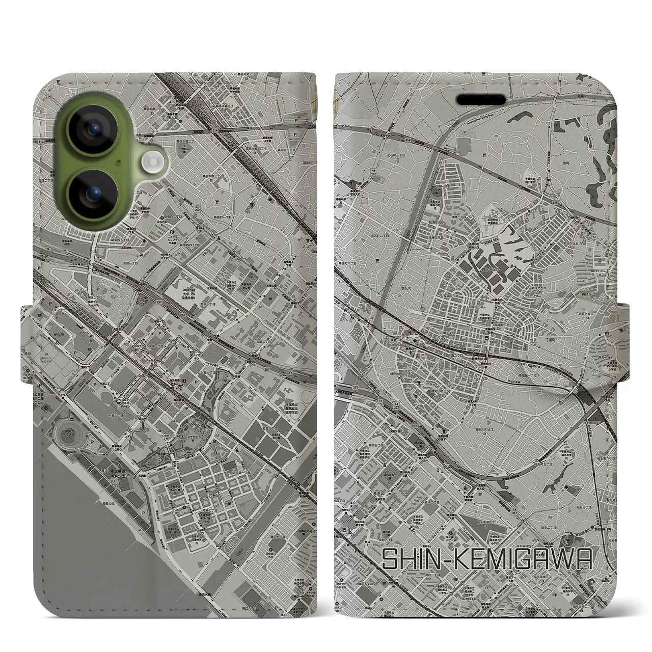 【新検見川（千葉県）】地図柄iPhoneケース（手帳タイプ）