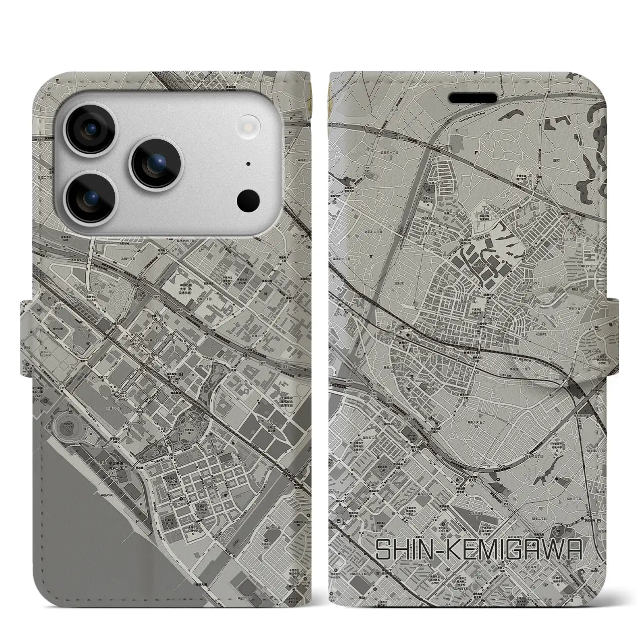 【新検見川（千葉県）】地図柄iPhoneケース（手帳タイプ）