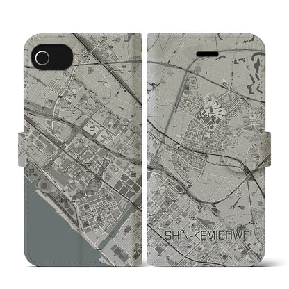 【新検見川（千葉県）】地図柄iPhoneケース（手帳タイプ）モノトーン・iPhone SE（第3 / 第2世代） / 8 / 7 / 6s / 6 用