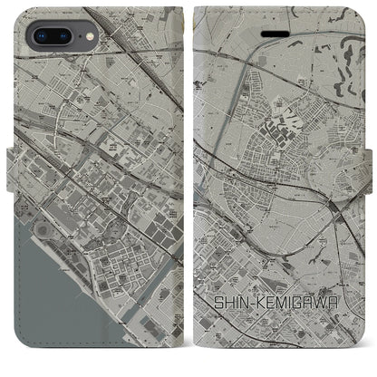 【新検見川（千葉県）】地図柄iPhoneケース（手帳タイプ）モノトーン・iPhone 8Plus /7Plus / 6sPlus / 6Plus 用