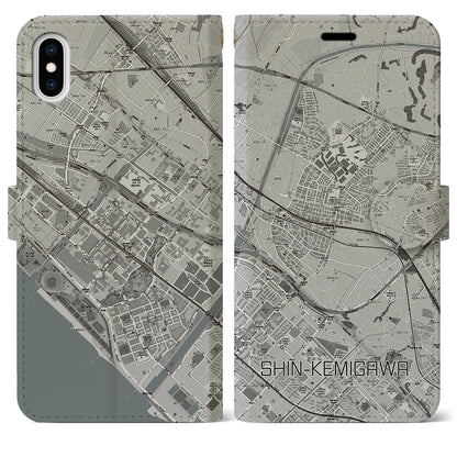 【新検見川（千葉県）】地図柄iPhoneケース（手帳タイプ）モノトーン・iPhone XS Max 用