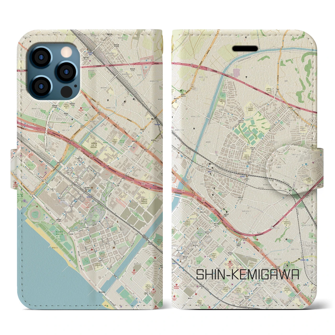 【新検見川（千葉県）】地図柄iPhoneケース（手帳タイプ）