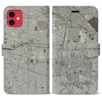 【新小平（東京都）】地図柄iPhoneケース（手帳タイプ）モノトーン・iPhone 11 用