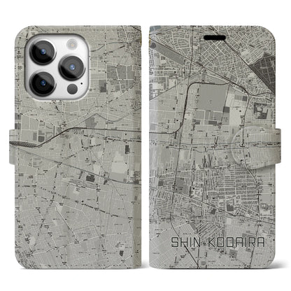 【新小平（東京都）】地図柄iPhoneケース（手帳タイプ）モノトーン・iPhone 14 Pro 用